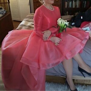 Handmade Coral-Pink Wedding Dress with Buttons on the Back